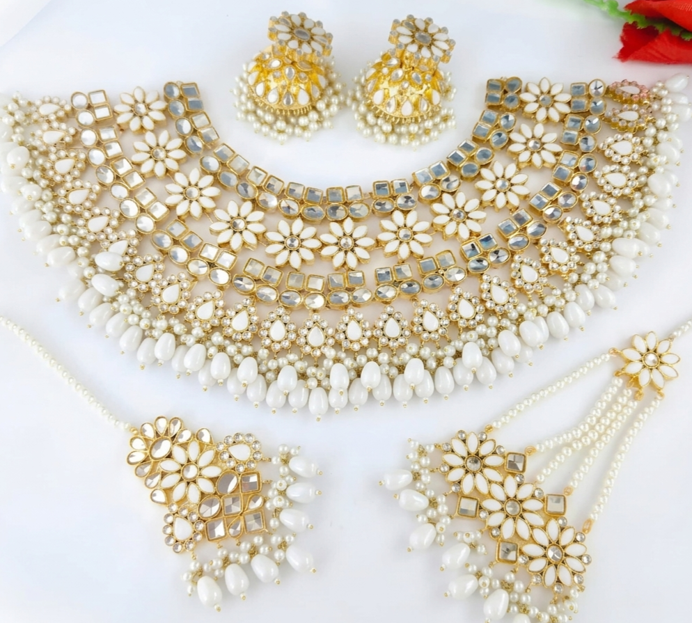 Zamrud Floral Gold-plated Polki Kundan Bridal Necklace Set (Made to Order)