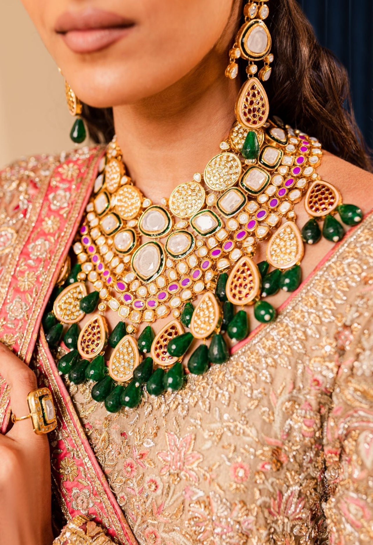 Noor-e-Takht Gold-plated Polki Bridal Set