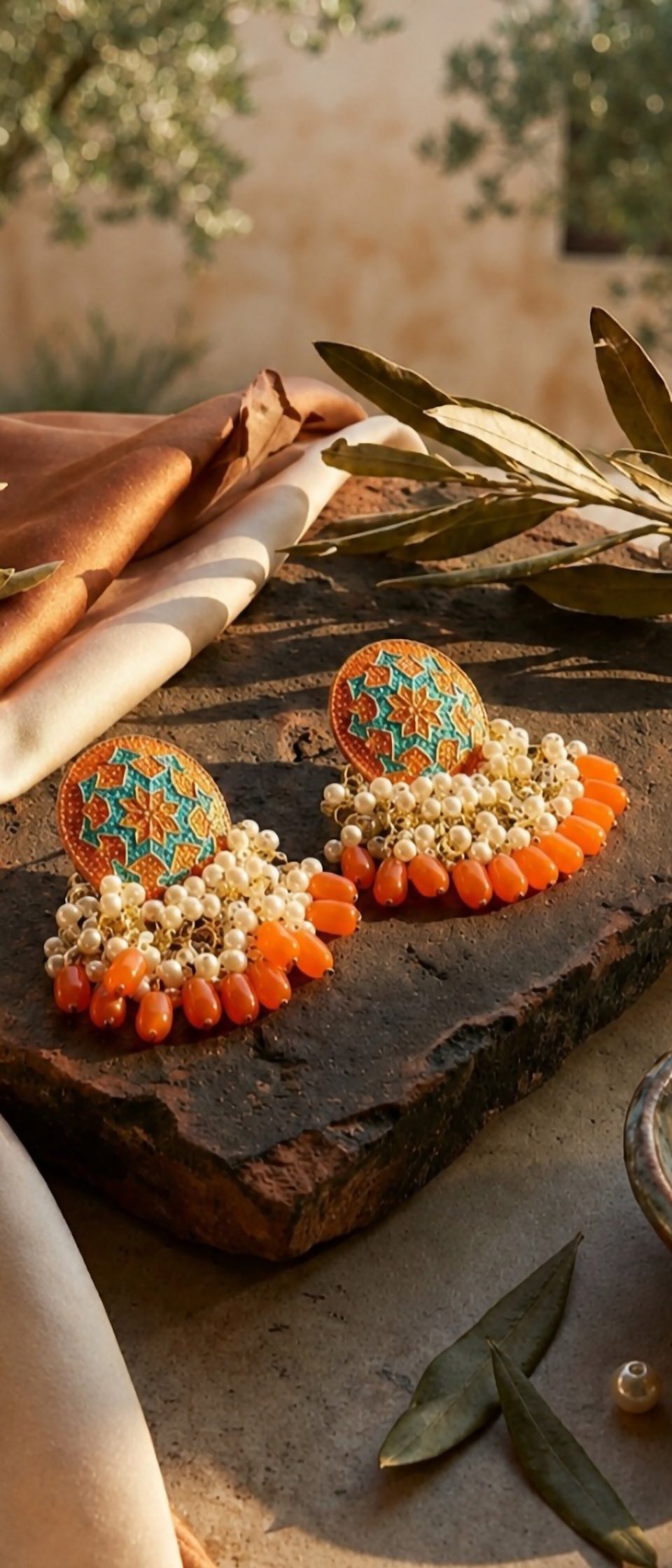 Enamel Bloom Jhumkas | Intricate Pearl Drop Earrings in Vibrant Colors
