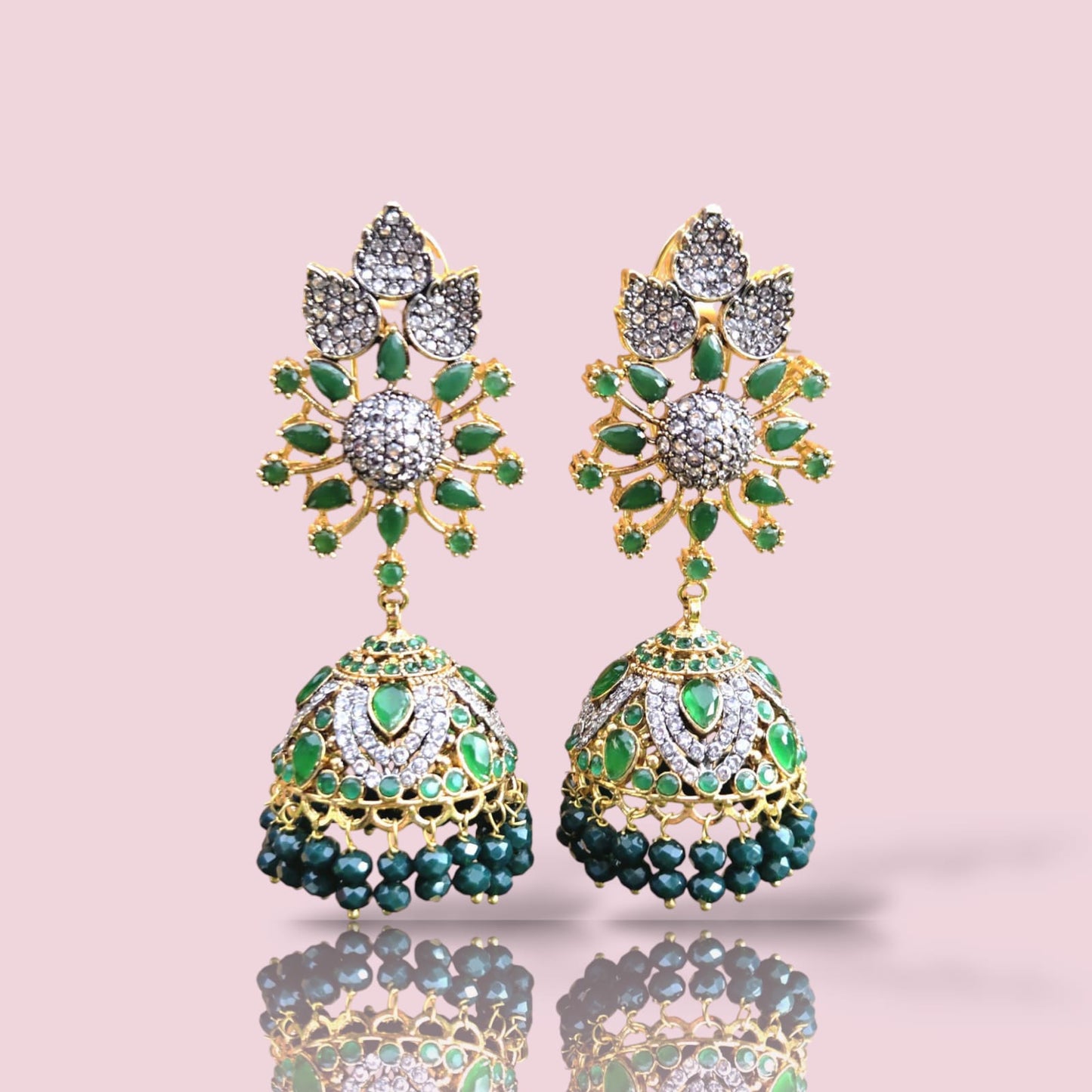 The Maharani Jhumka | Emerald Green Statement Earrings