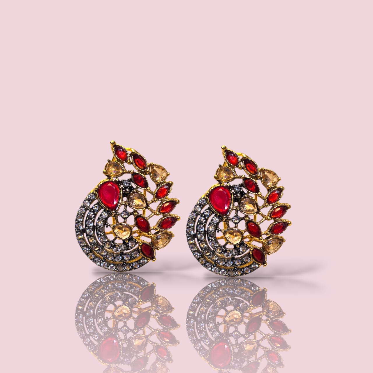 The Phoenix Stud Earrings | Fiery Gemstone Cluster