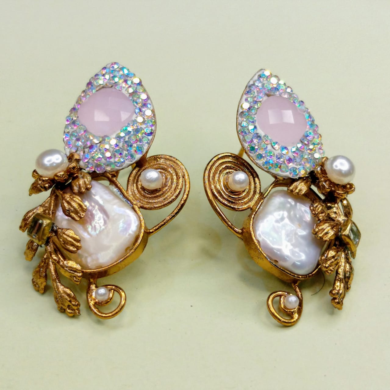 Venus Bloom | Baroque Pearl & Rose Quartz Look Statement Earrings