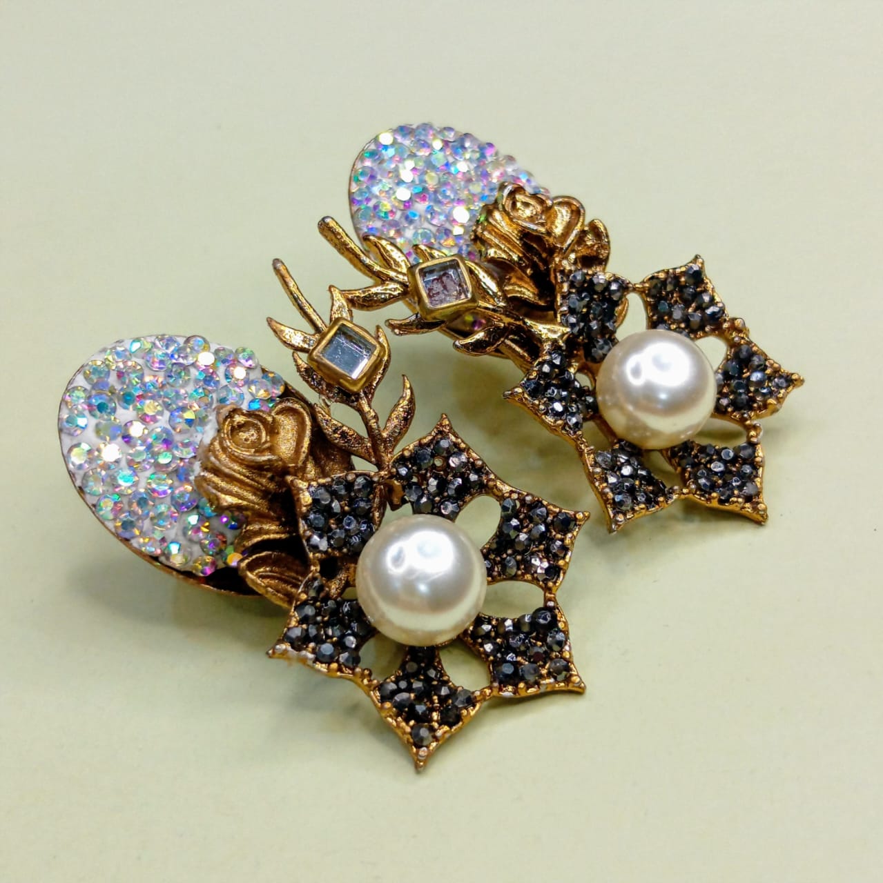 Cosmic Opulence | Iridescent & Pearl Mismatched Statement Stud Earrings