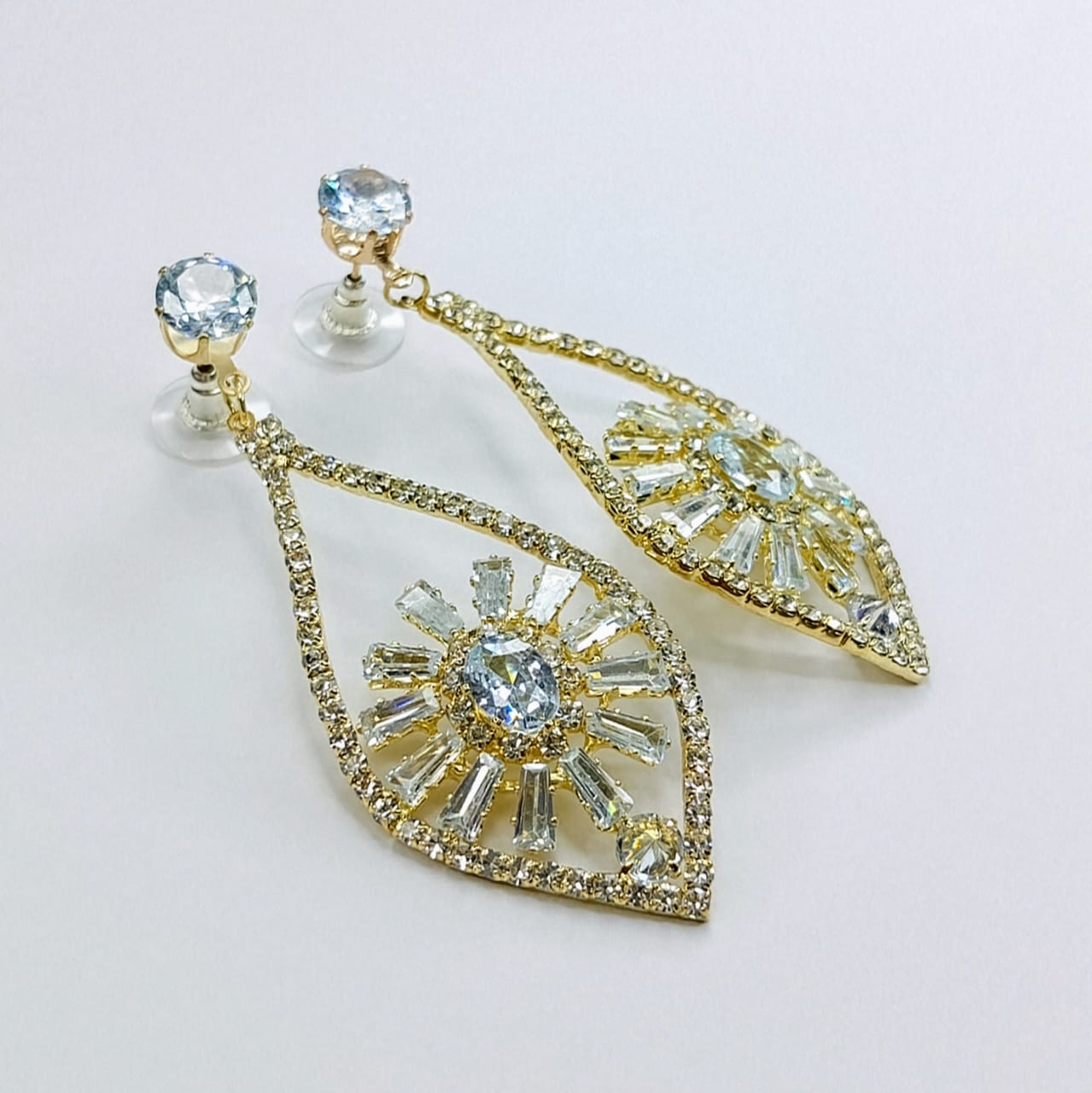 Gold Teardrop Statement Earrings with Starburst CZ Detail