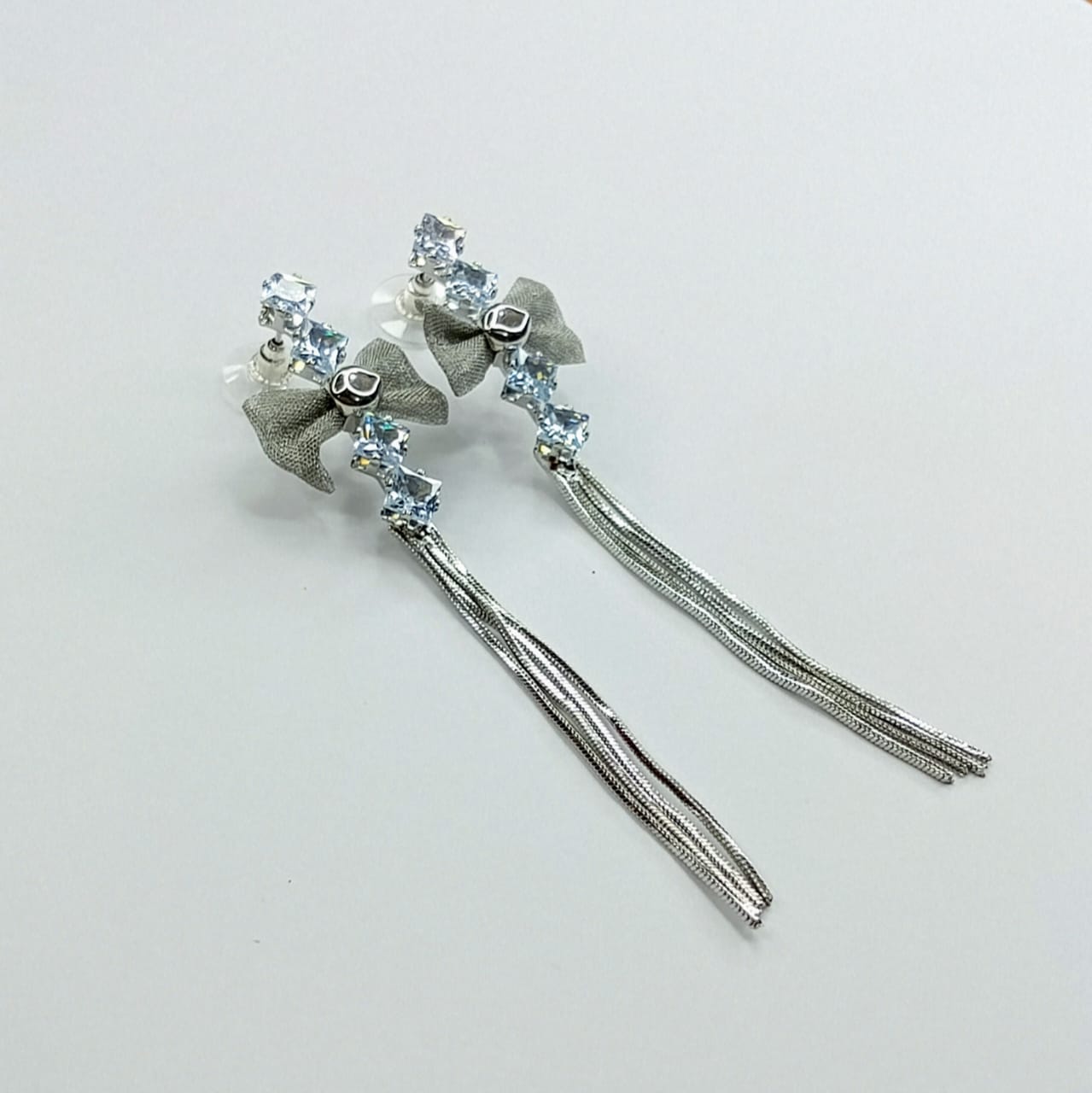 Bow & Silver Tassel Drop Earrings