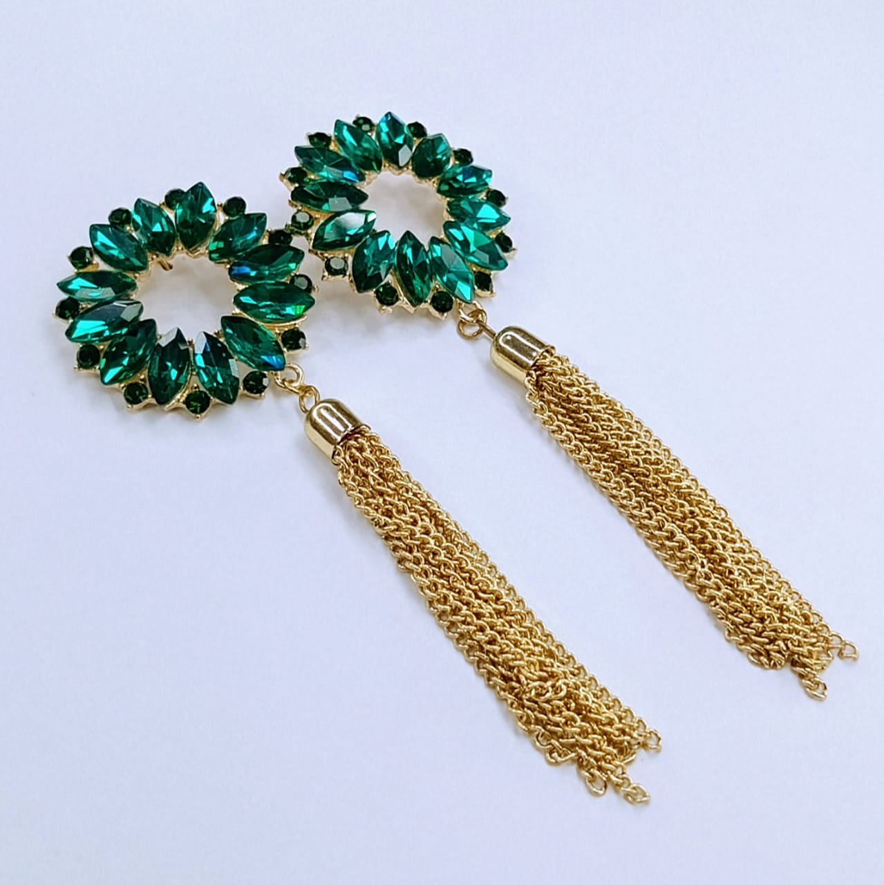 The Crystal Wreath Tassel Drops | Jeweled Hoop & Chain Fringe