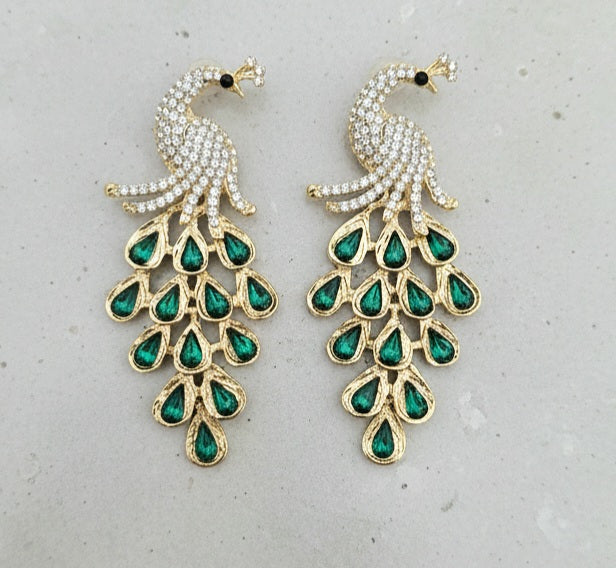 The Emerald Peacock Chandelier | Pavé Body & Jeweled Plume