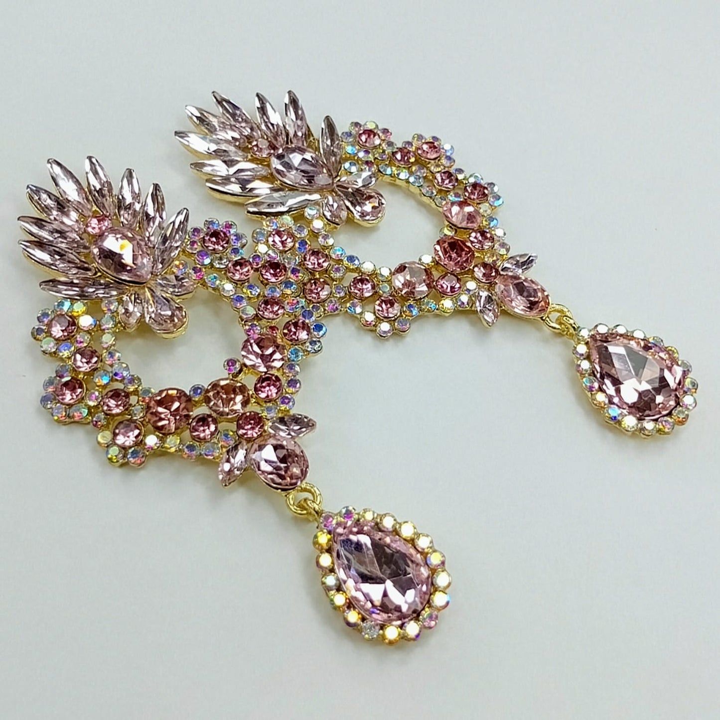 The Rose Quartz Glamour Chandelier | Tiered Crystal Cascade