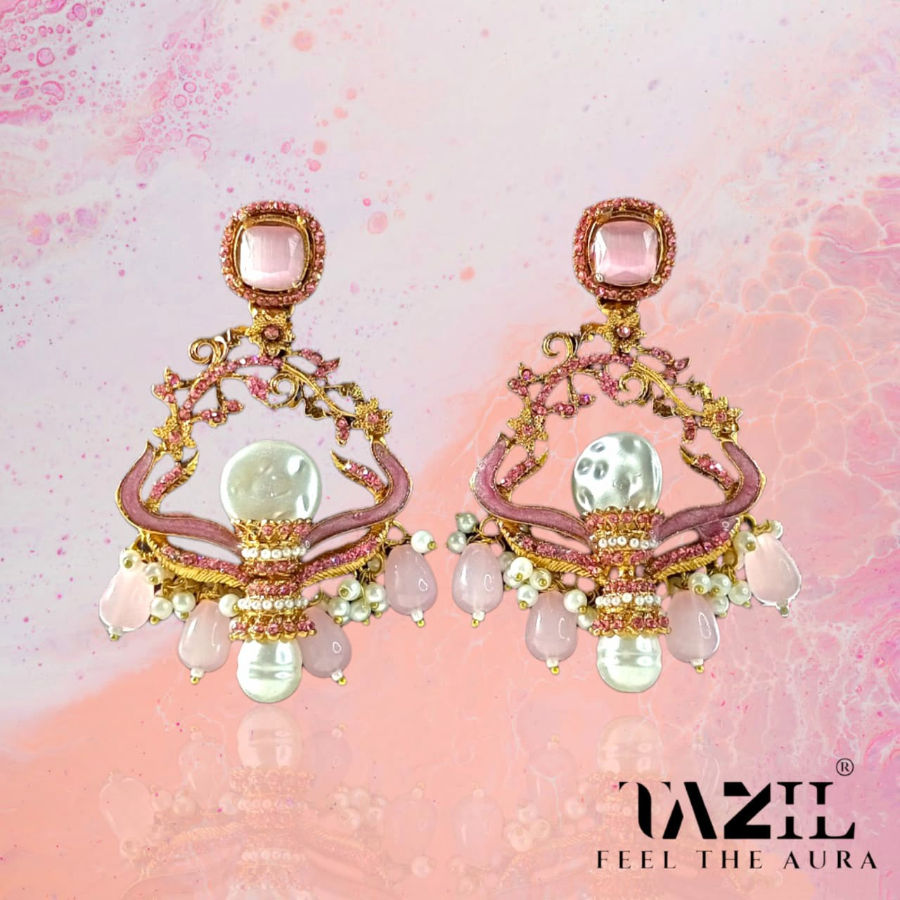 The Rose Quartz Arch Drops |Pink Doublet & Mother of Pearl Chandelier