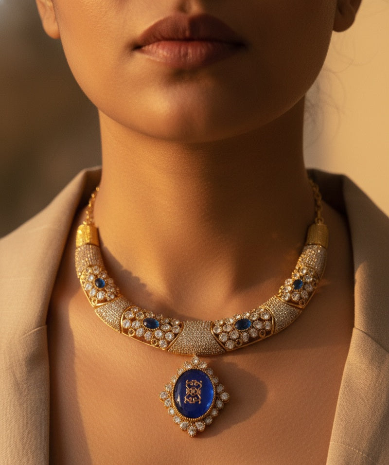 Royal Moissanite and Doublet Statement Necklace Set