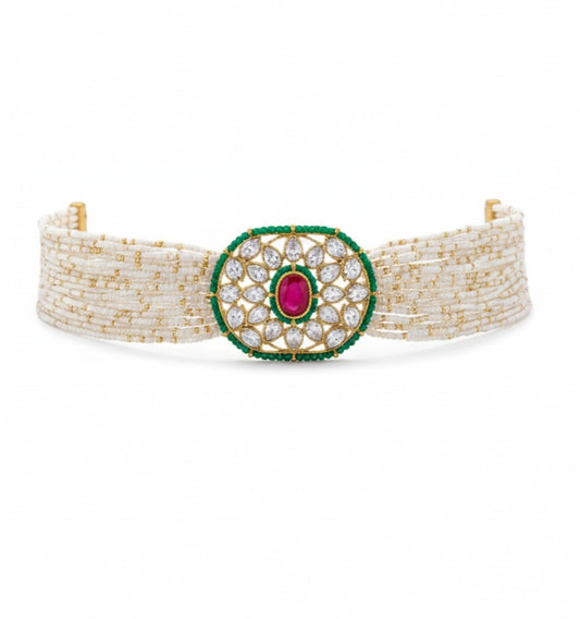 Ruby Green Moissanite Polki Choker Set