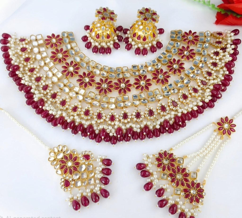 Zamrud Floral Gold-plated Polki Kundan Bridal Necklace Set (Made to Order)