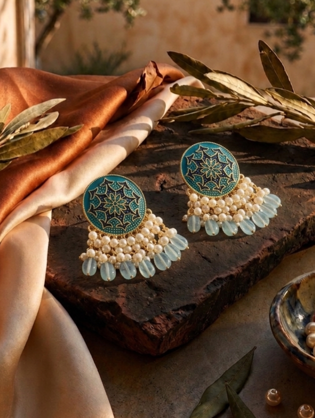 Enamel Bloom Jhumkas | Intricate Pearl Drop Earrings in Vibrant Colors