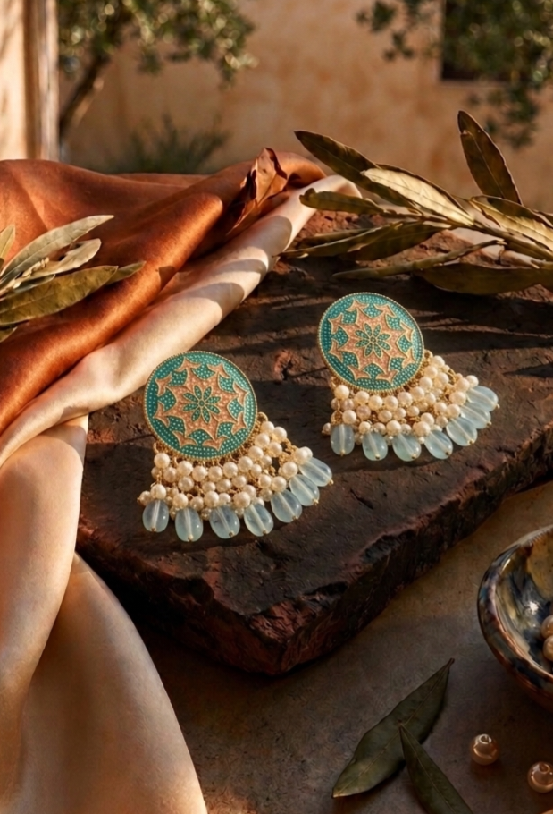Enamel Bloom Jhumkas | Intricate Pearl Drop Earrings in Vibrant Colors