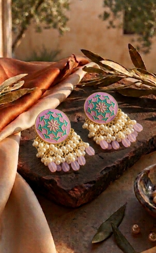 Enamel Bloom Jhumkas | Intricate Pearl Drop Earrings in Vibrant Colors