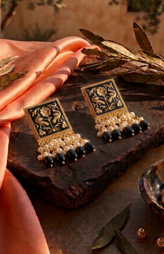 Mughal Charm | Square Enamel Jhumka Drop Earrings