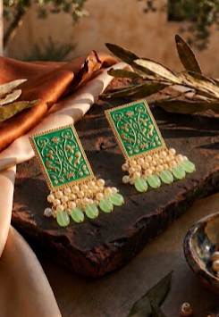 Filigree Lantern Drop Earrings | Antique Gold & Enamel Jhumka Style