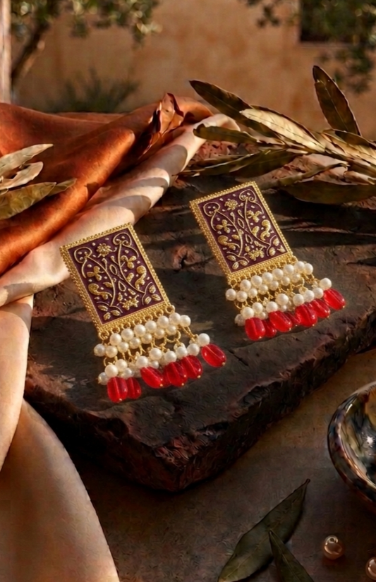 Filigree Lantern Drop Earrings | Antique Gold & Enamel Jhumka Style