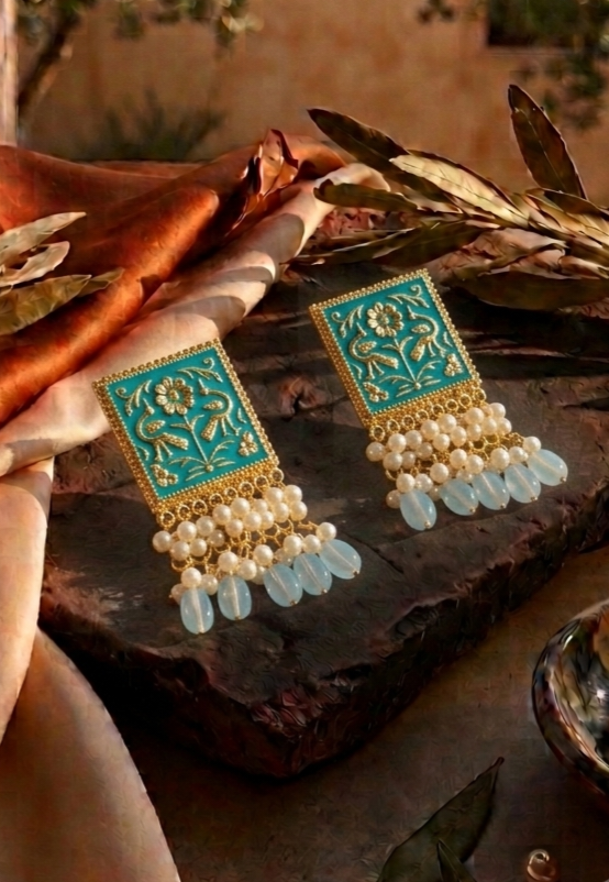 Mughal Charm | Square Enamel Jhumka Drop Earrings