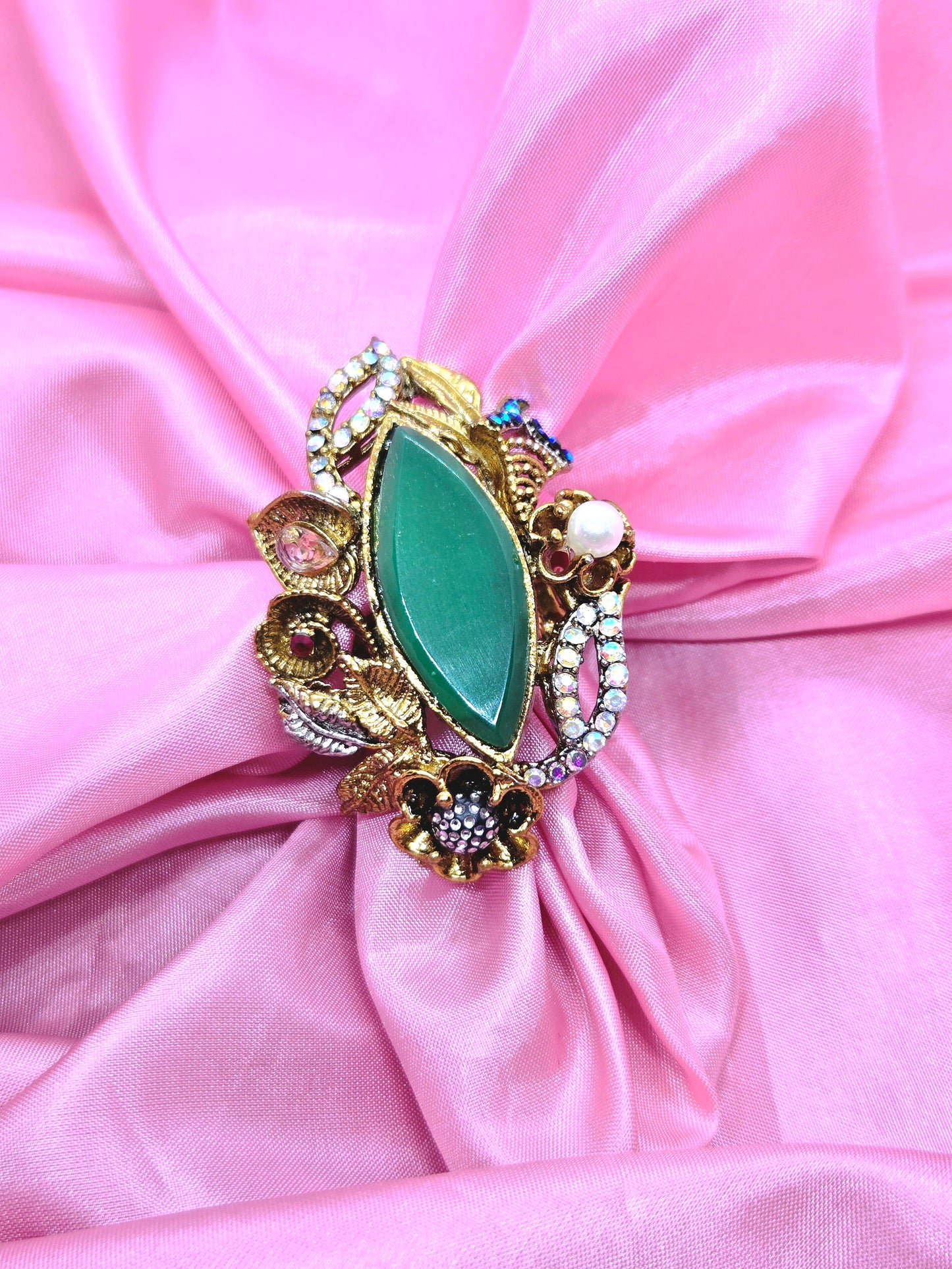 The Emerald Empress| Antique Multistone Ring(Adjustable & Gold-plated)