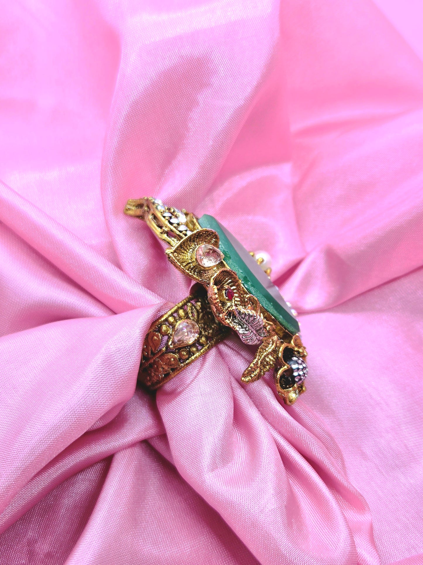 The Emerald Empress| Antique Multistone Ring(Adjustable & Gold-plated)