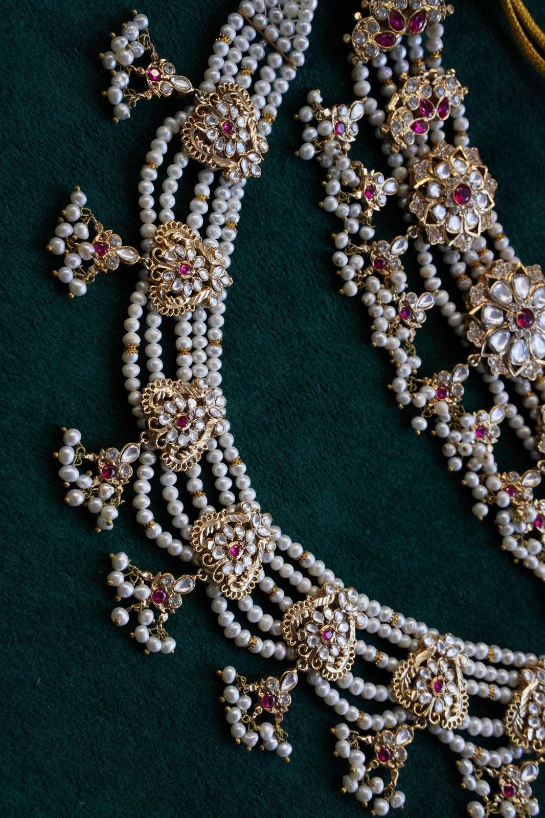 Nazaakat Gold-plated Ruby and Real Pearls Jadau Bridal Set
