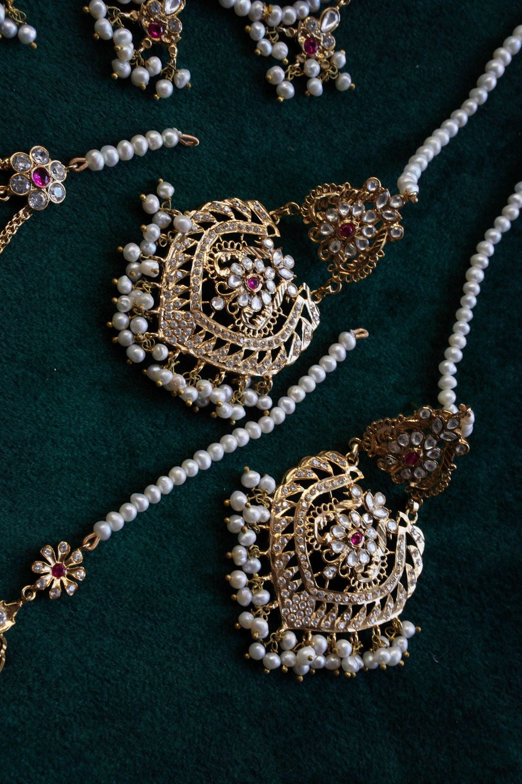 Nazaakat Gold-plated Ruby and Real Pearls Jadau Bridal Set
