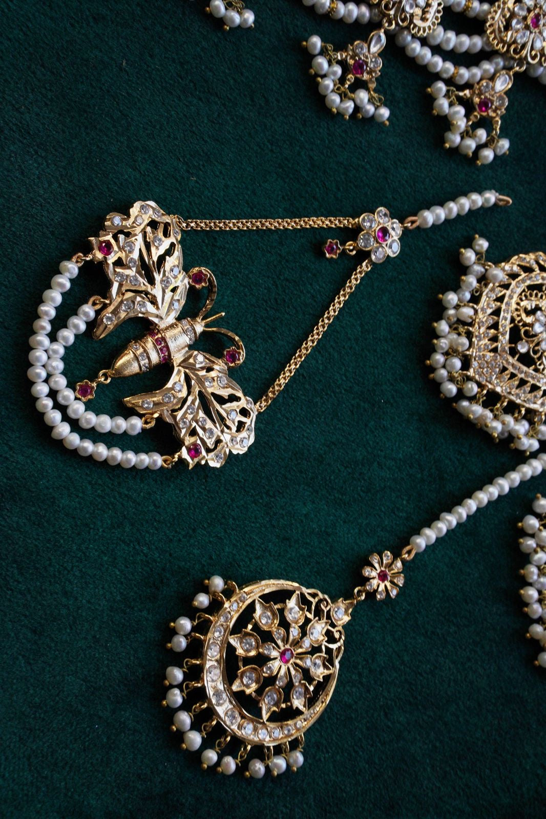 Nazaakat Gold-plated Ruby and Real Pearls Jadau Bridal Set