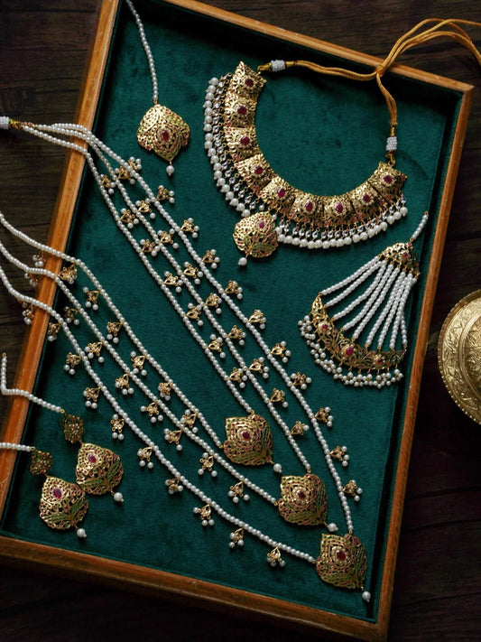 Zeenat Multi and Pearl Gold-plated Bridal Set