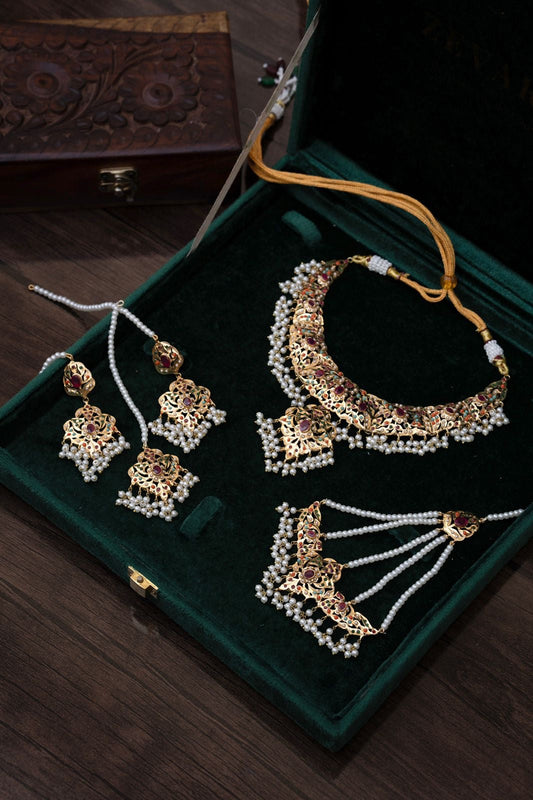 Zarqa Gold-plated Nauratan Jadau Bridal Set