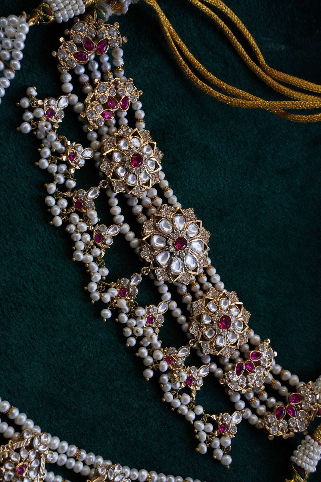 Nazaakat Gold-plated Ruby and Real Pearls Jadau Bridal Set