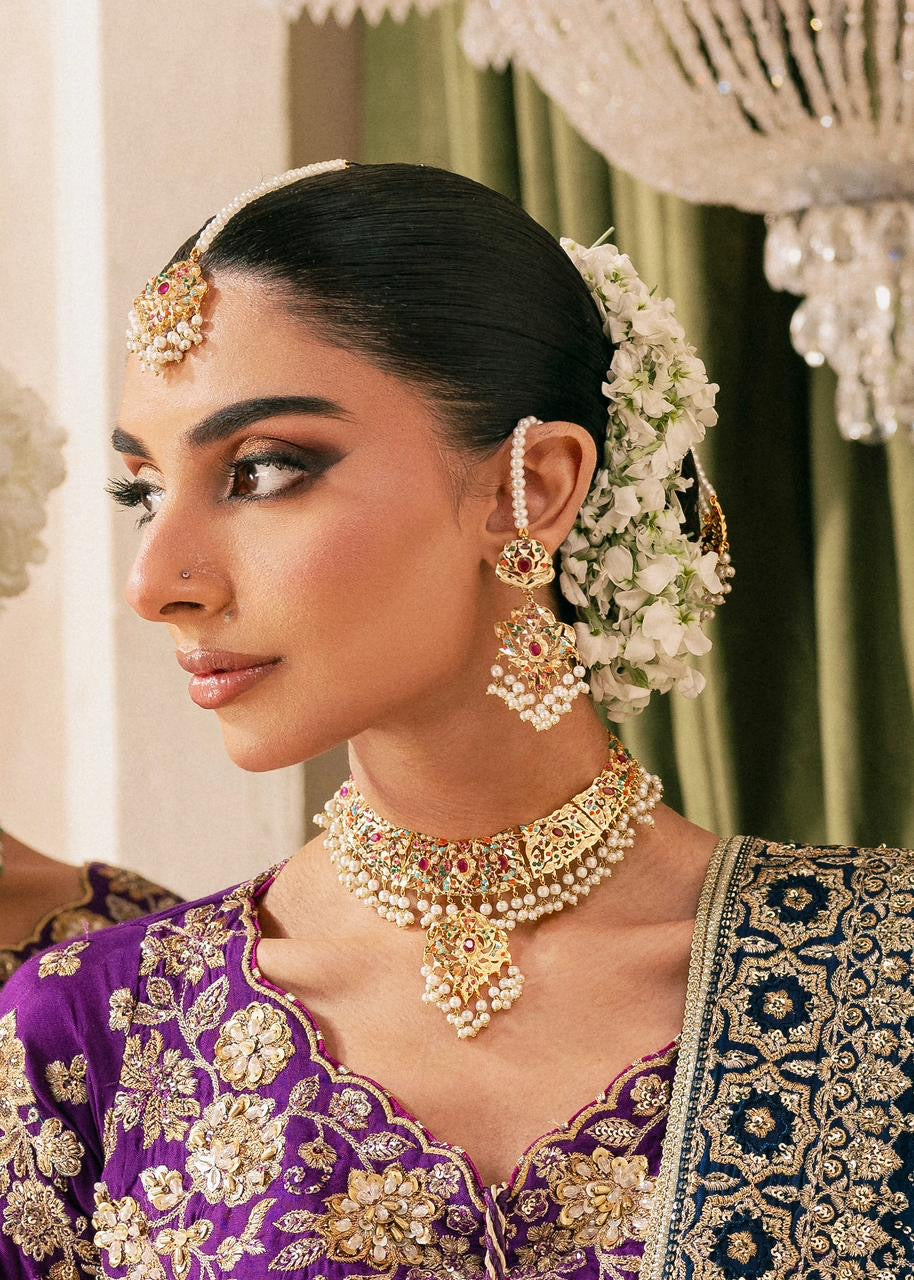 Zarqa Gold-plated Nauratan Jadau Bridal Set