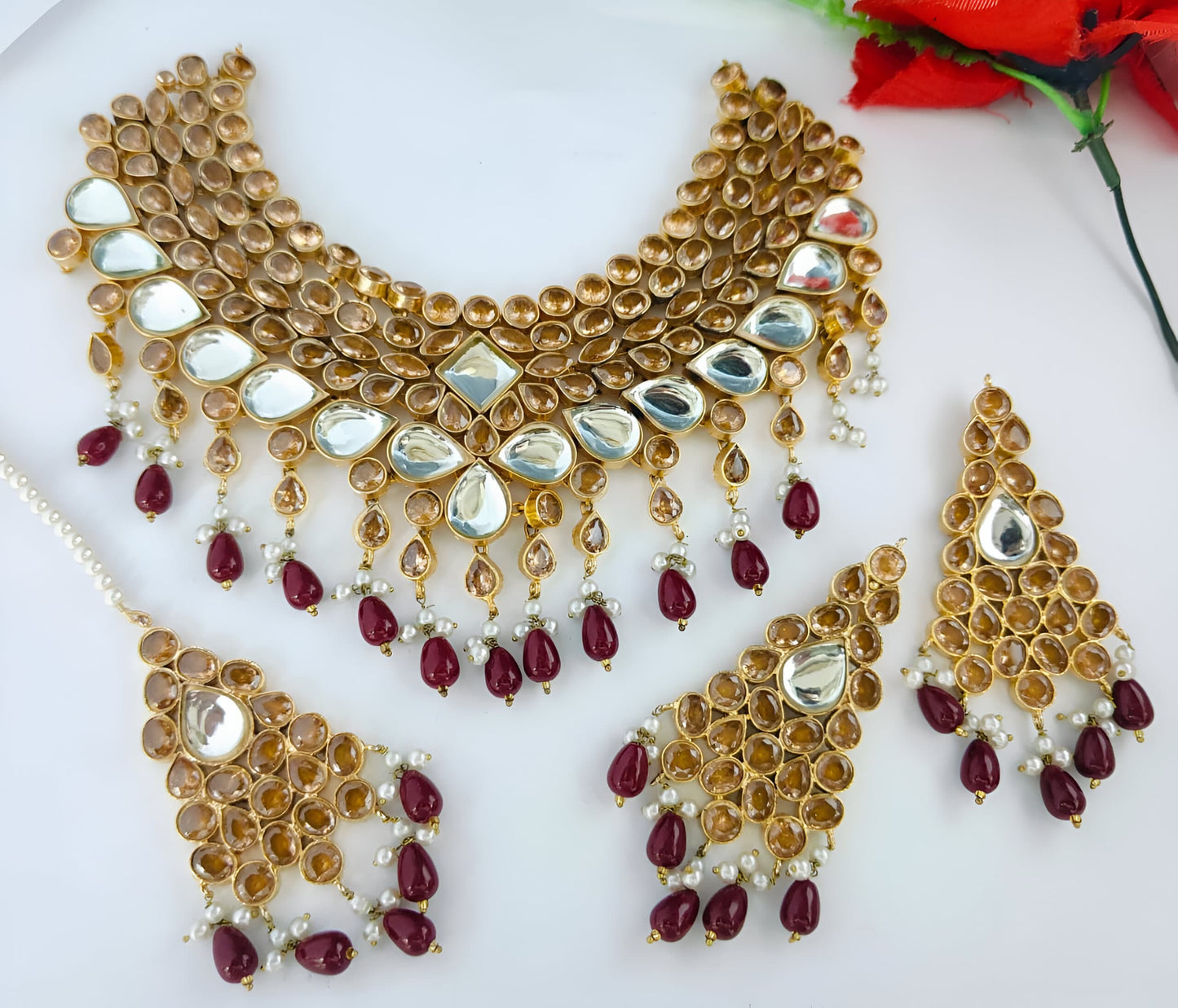 Noor-e-Zar Gold-plated Kundan Bridal Choker Set (Made to Order)