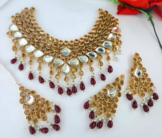 Noor-e-Zar Gold-plated Kundan Bridal Choker Set (Made to Order)