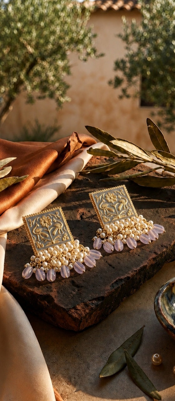 Mughal Charm | Square Enamel Jhumka Drop Earrings