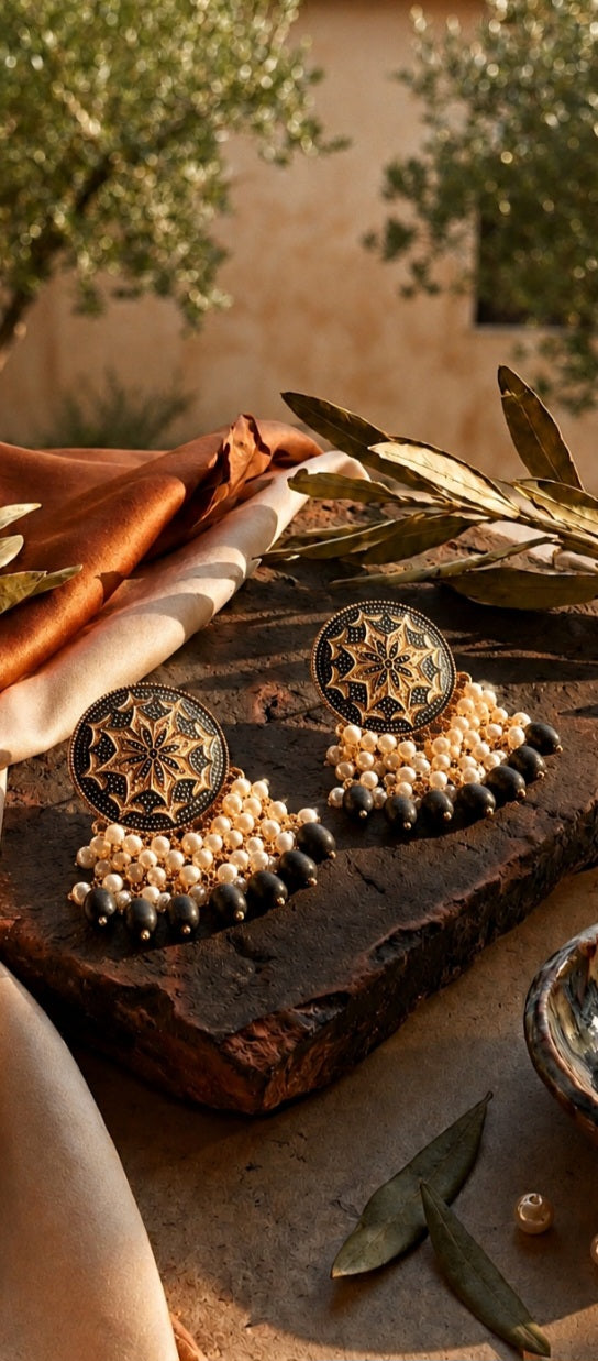 Enamel Bloom Jhumkas | Intricate Pearl Drop Earrings in Vibrant Colors