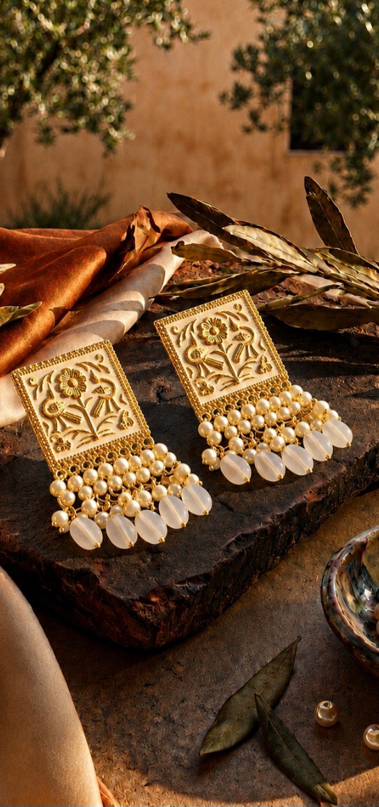 Mughal Charm | Square Enamel Jhumka Drop Earrings