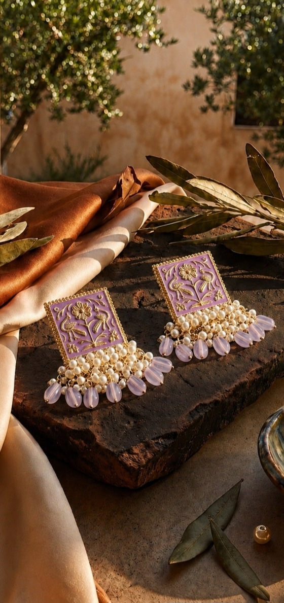 Mughal Charm | Square Enamel Jhumka Drop Earrings