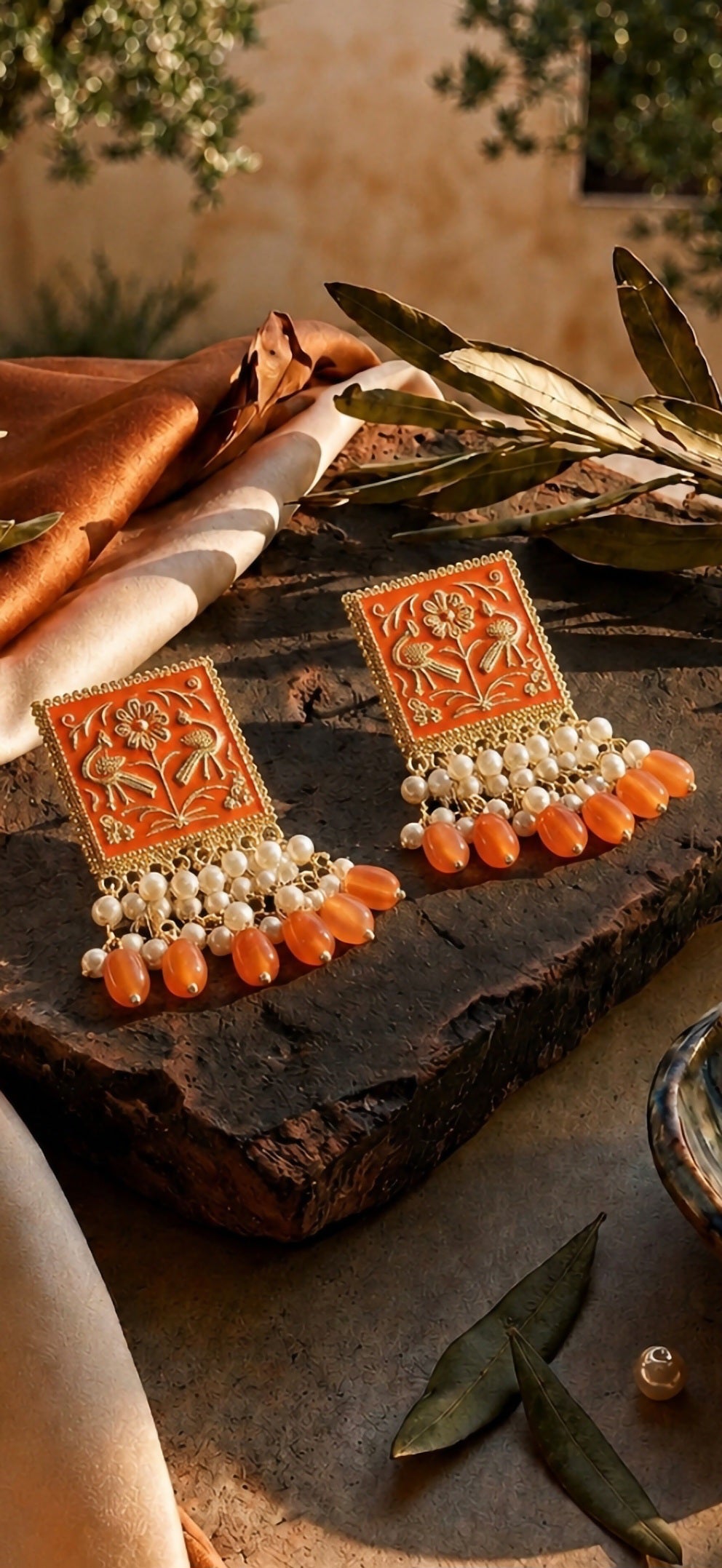 Mughal Charm | Square Enamel Jhumka Drop Earrings