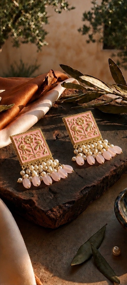 Mughal Charm | Square Enamel Jhumka Drop Earrings