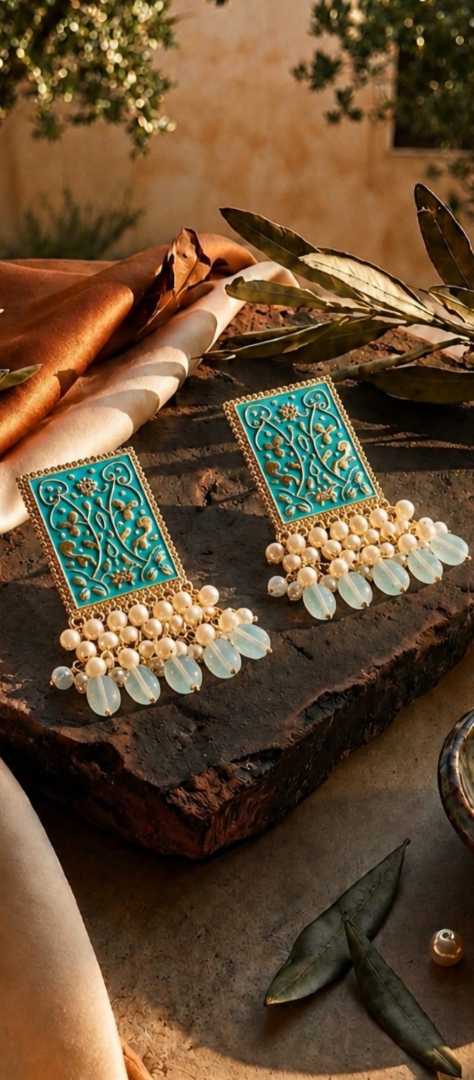 Filigree Lantern Drop Earrings | Antique Gold & Enamel Jhumka Style