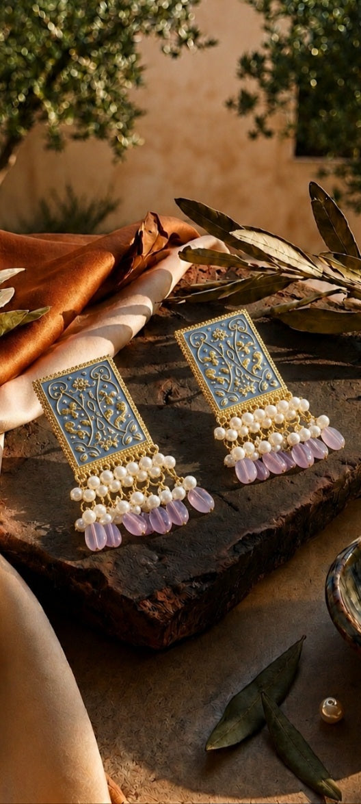 Filigree Lantern Drop Earrings | Antique Gold & Enamel Jhumka Style