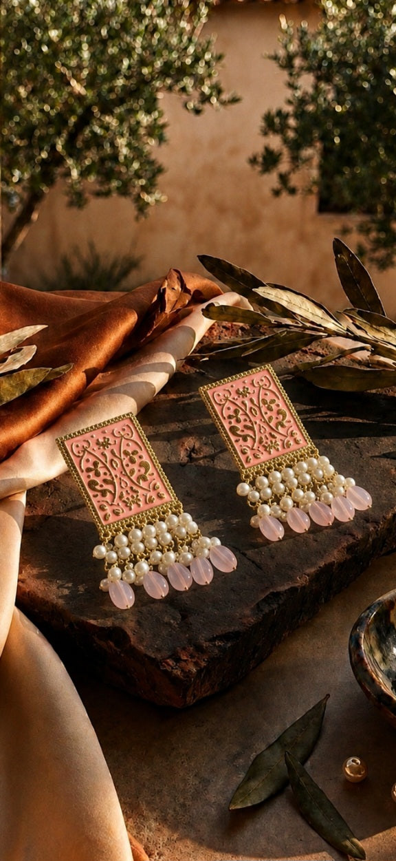 Filigree Lantern Drop Earrings | Antique Gold & Enamel Jhumka Style
