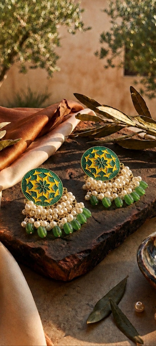 Enamel Bloom Jhumkas | Intricate Pearl Drop Earrings in Vibrant Colors