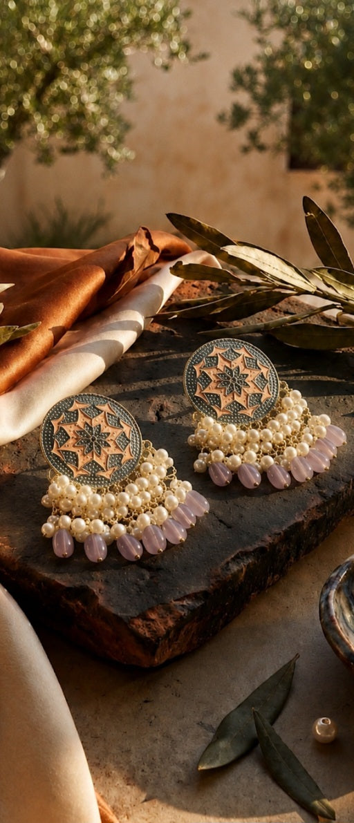 Enamel Bloom Jhumkas | Intricate Pearl Drop Earrings in Vibrant Colors