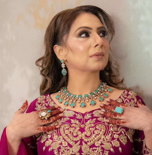 Mint Doublet and Moissanite Necklace Set