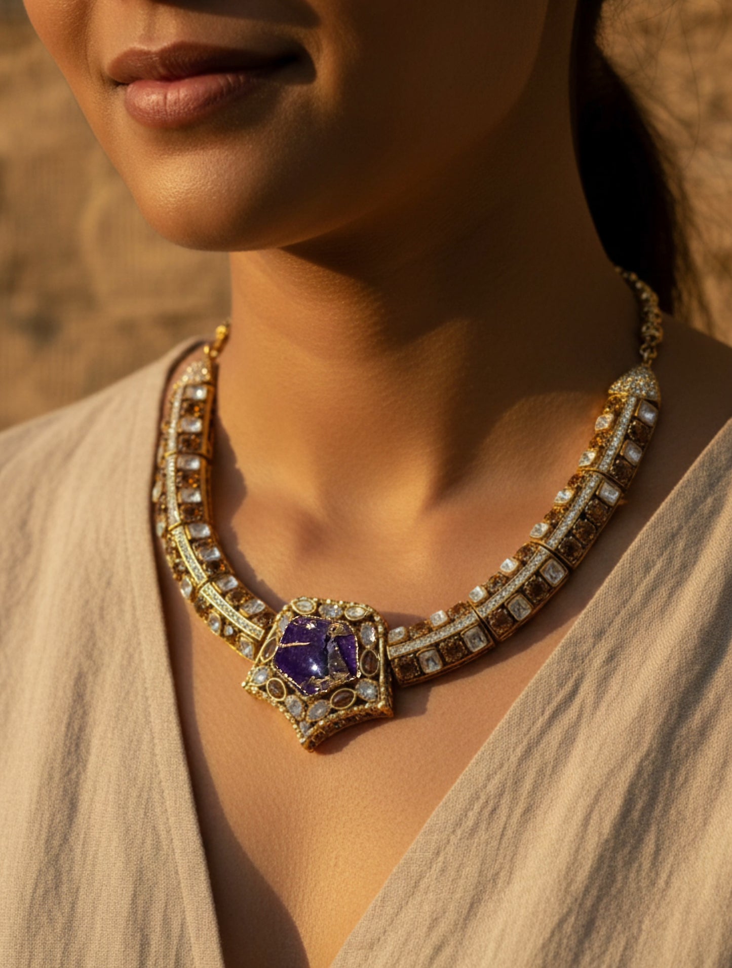 Purple Firestone and Moissanite Necklace Set