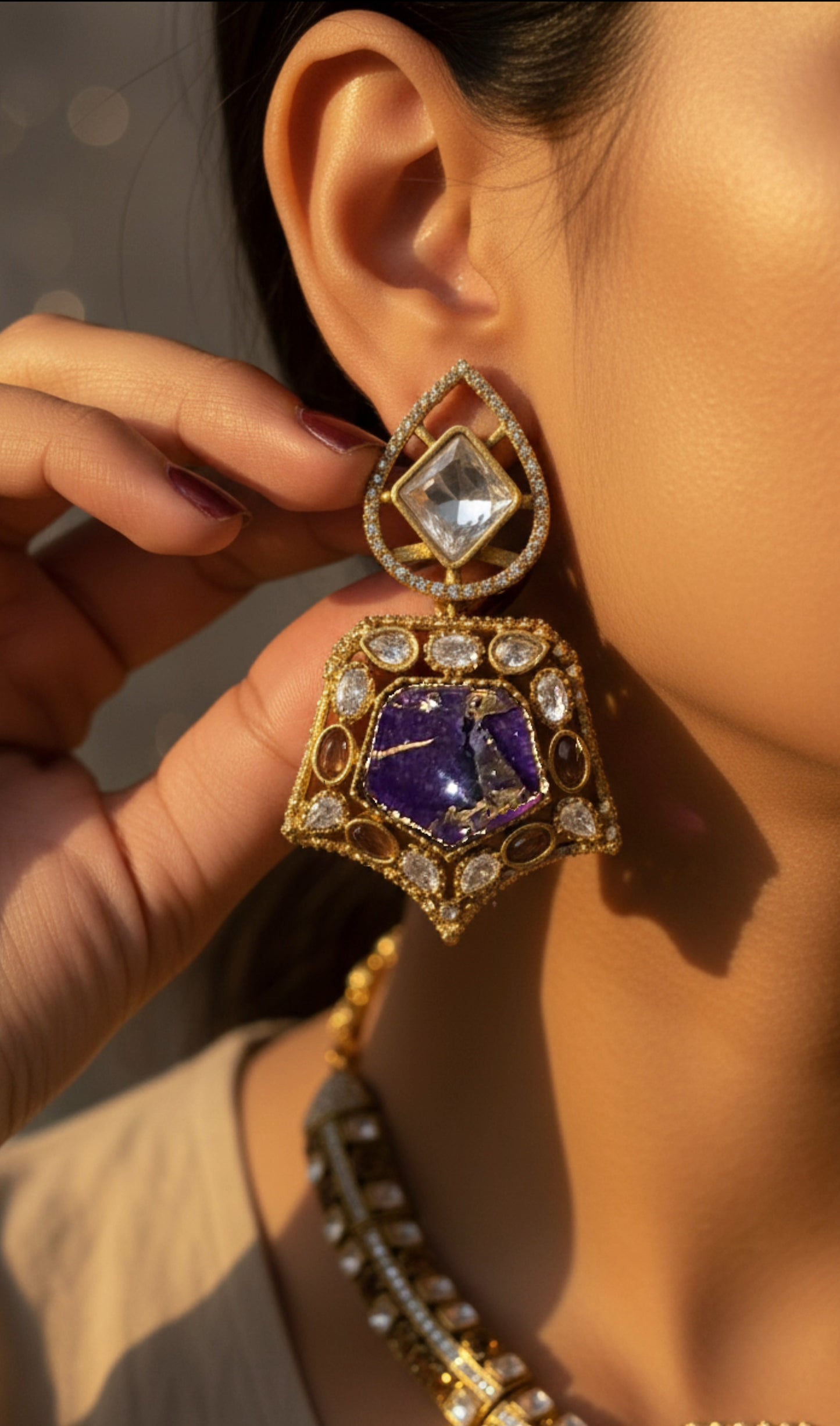 Purple Firestone and Moissanite Necklace Set