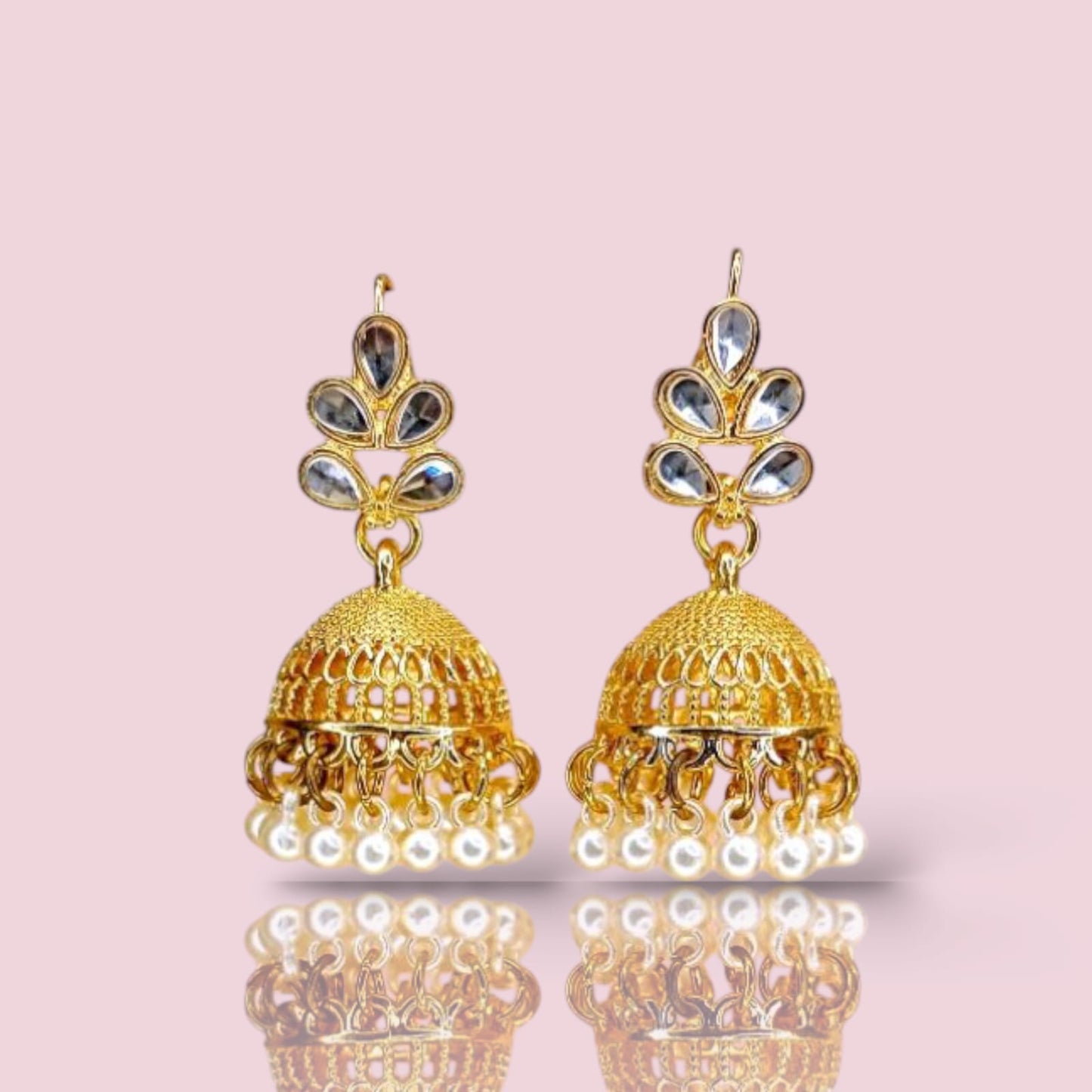 The Willow Pearl Jhumka | Leaf Stud & Pearl Drop Earrings