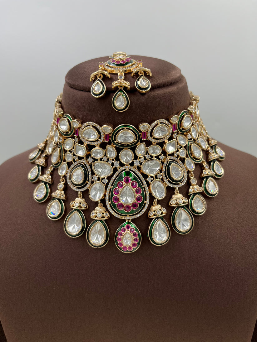 Firdous Moissanite Polki Bridal Necklace Set (Made to Order)